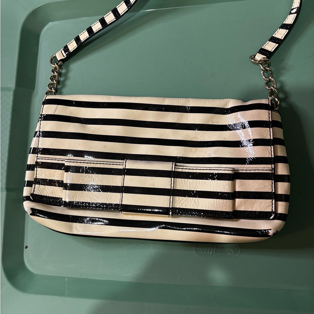 Kate Spade Black and Cream Striped Shoulder Bag